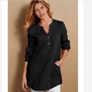 Soft Surroundings Santorini Gauze Pullover Tunic Women's Size S V-Neck Top